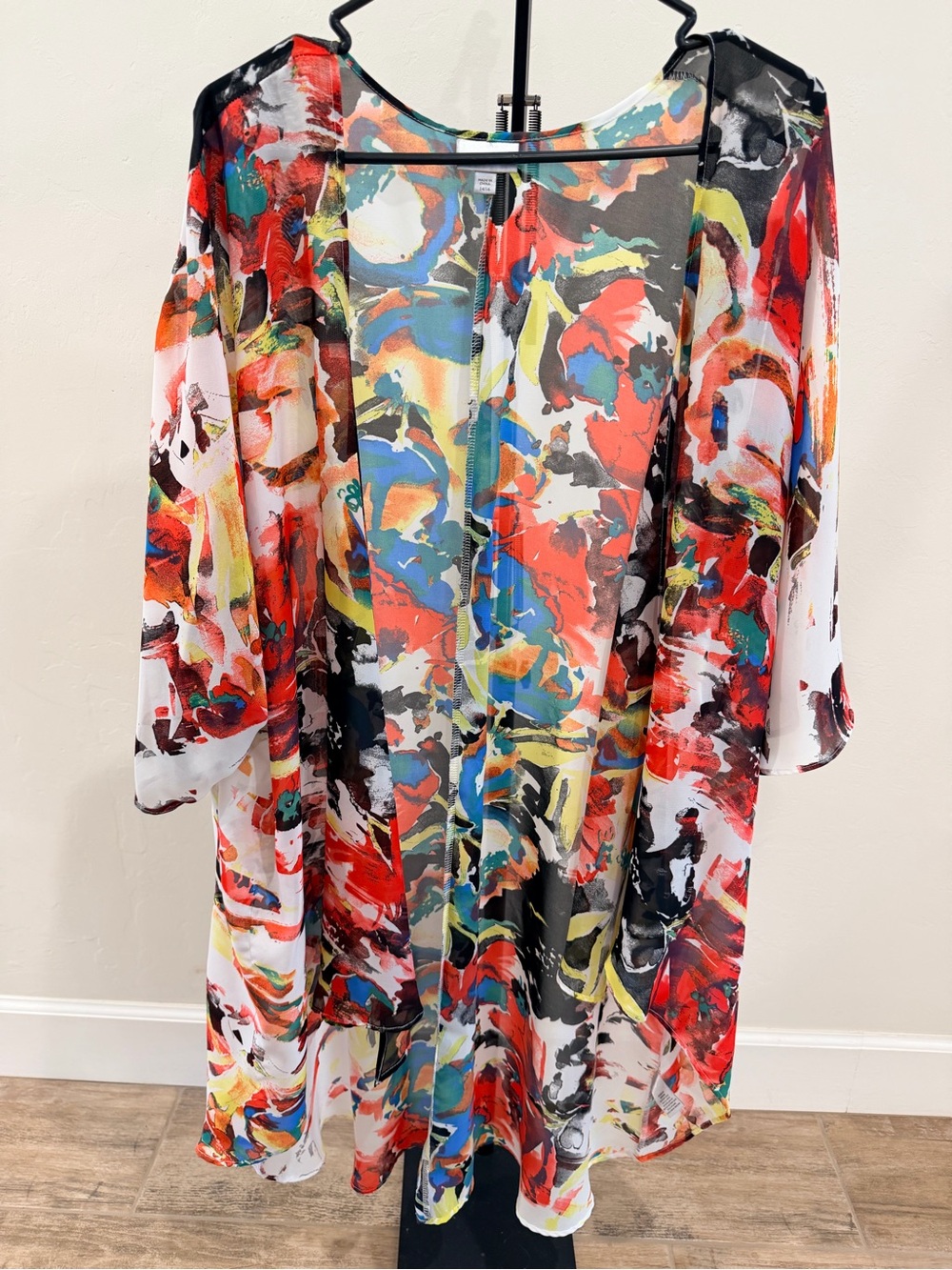 Avenue Colorful Abstract Kimono Cardigan | Size 14/16